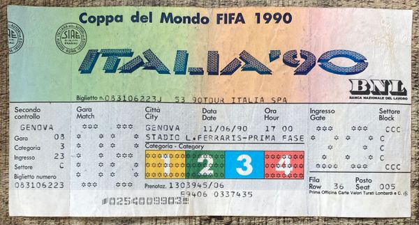 1990 ORIGINAL UNUSED WORLD CUP TICKET COSTA RICA V SCOTLAND @GENOA