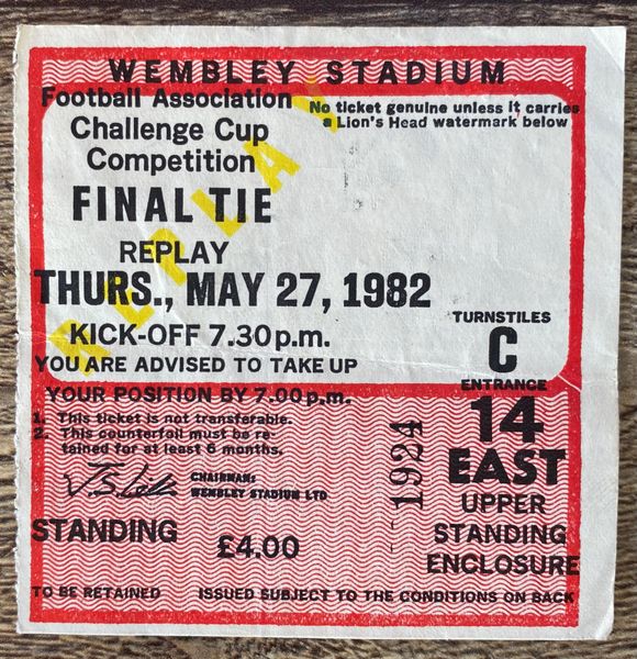 1982 ORIGINAL FA CUP FINAL REPLAY TICKET TOTTENHAM V QUEENS PARK RANGERS C14 1924 (SPURS ALLOCATION)