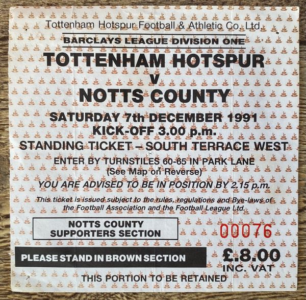 1991/92 ORIGINAL DIVISION ONE TICKET TOTTENHAM HOTSPUR V NOTTS COUNTY (NOTTS COUNTY ALLOCATION)