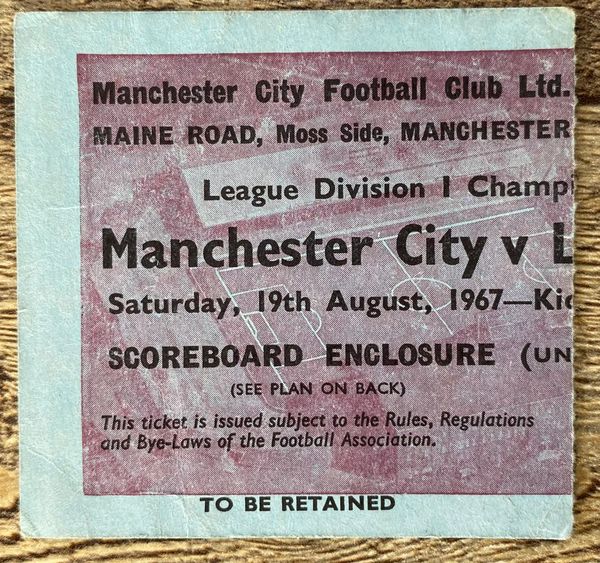 1967/68 ORIGINAL DIVISION ONE TICKET MANCHESTER CITY V LIVERPOOL