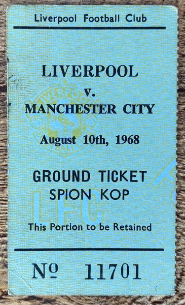 1968/69 ORIGINAL DIVISION ONE TICKET LIVERPOOL V MANCHESTER CITY