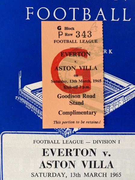 1964/65 ORIGINAL DIVISION ONE PROGRAMME AND TICKET EVERTON V ASTON VILLA