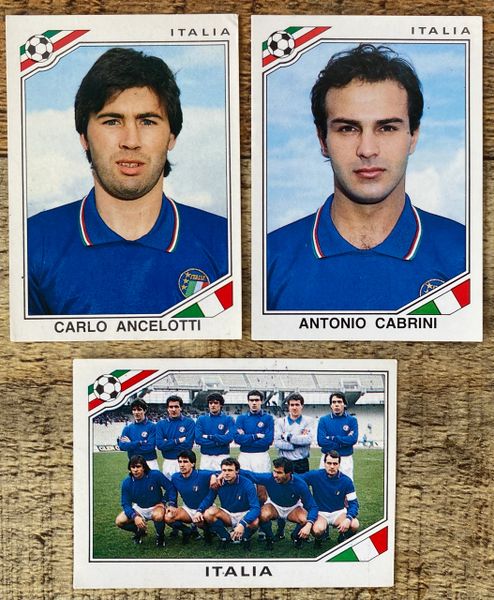 3 X 1986 MEXICO 86 WORLD CUP PANINI ORIGINAL UNUSED STICKERS ANCELOTTI, CABRINI AND TEAMGROUP