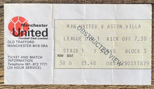 1979/80 ORIGINAL DIVISION ONE TICKET MANCHESTER UNITED V ASTON VILLA