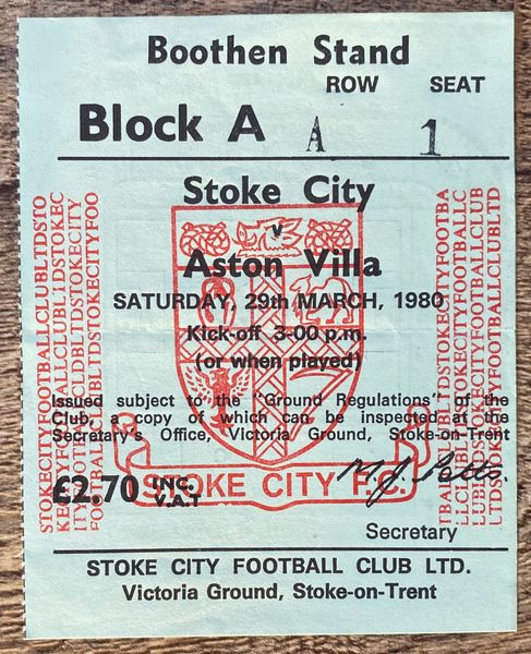 1979/80 ORIGINAL DIVISION ONE TICKET STOKE CITY V ASTON VILLA