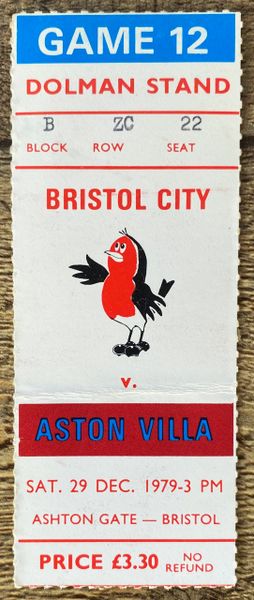 1979/80 ORIGINAL DIVISION ONE TICKET BRISTOL CITY V ASTON VILLA