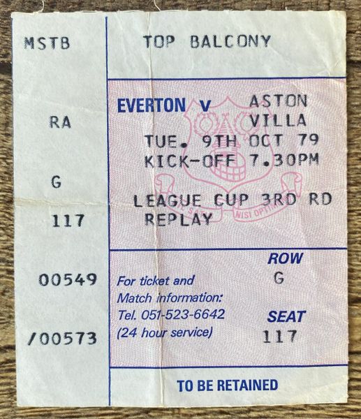 1979/80 ORIGINAL LEAGUE CUP 3RD ROUND REPLAY TICKET EVERTON V ASTON VILLA