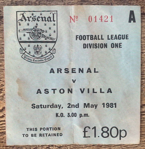 1980/81 ORIGINAL DIVISION ONE TICKET ARSENAL V ASTON VILLA (VISITORS END)