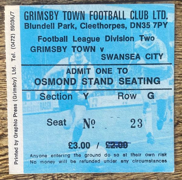 1980/81 ORIGINAL DIVISION TWO TICKET GRIMSBY TOWN V SWANSEA CITY