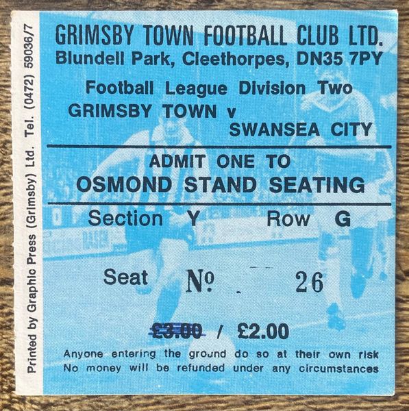 1980/81 ORIGINAL DIVISION TWO TICKET GRIMSBY TOWN V SWANSEA CITY