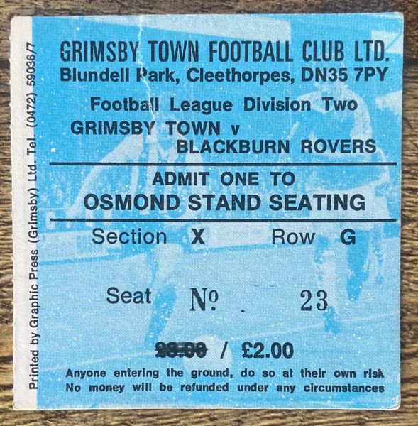 1980/81 ORIGINAL DIVISION TWO TICKET GRIMSBY TOWN V BLACKBURN ROVERS