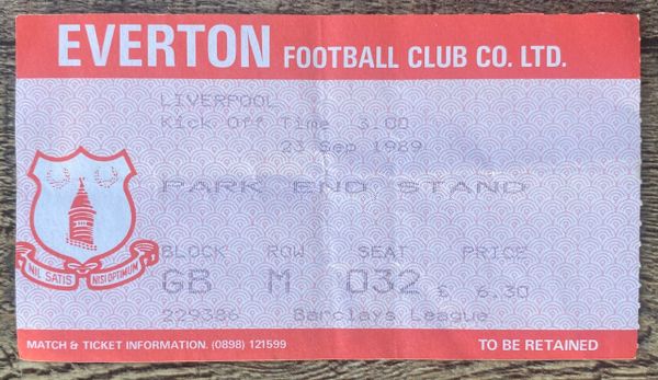 1989/90 ORIGINAL DIVISION ONE TICKET EVERTON V LIVERPOOL (VISITORS END)