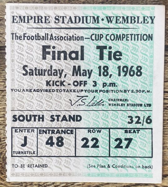 1968 ORIGINAL FA CUP FINAL TICKET EVERTON V WEST BROMWICH ALBION C 15 396