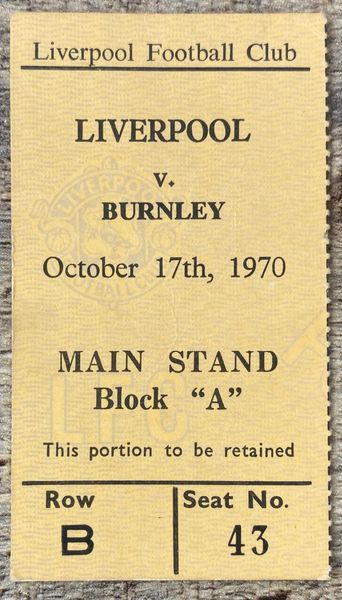 1970/71 ORIGINAL DIVISION ONE TICKET LIVERPOOL V BURNLEY