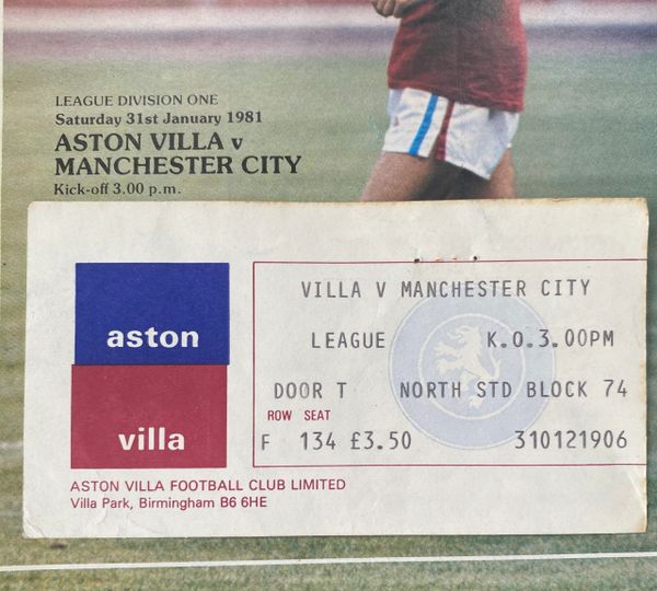 1980/81 ORIGINAL DIVISION ONE TICKET AND PROGRAMME ASTON VILLA V MANCHESTER CITY