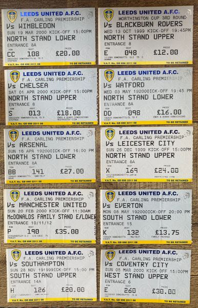 10X 1999/2000 LEEDS UNITED ORIGINAL HOME TICKETS