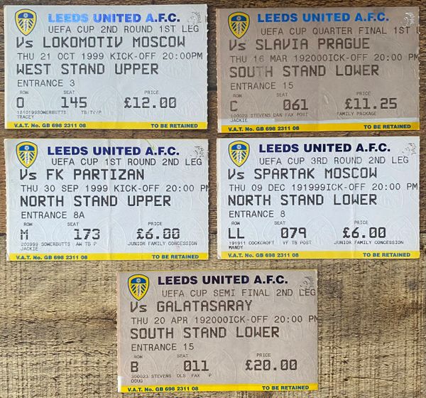 5X 1999/2000 LEEDS UNITED ORIGINAL HOME TICKETS UEFA CUP