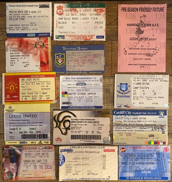 14 X 2001/02 LEEDS UNITED ORIGINAL AWAY TICKETS (LEEDS ALLOCATION)