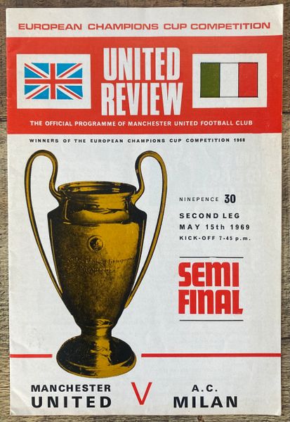 1968/69 EUROPEAN CUP SEMI FINAL 2ND LEG MANCHESTER UNITED V AC MILAN