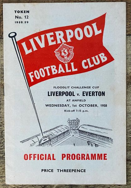 1958 ORIGINAL FLOODLIT CHALLENGE CUP PROGRAMME LIVERPOOL V EVERTON