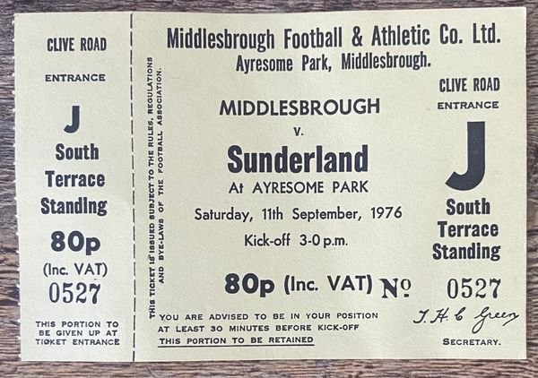 1976/77 ORIGINAL DIVISION ONE UNUSED TICKET MIDDLESBROUGH V SUNDERLAND