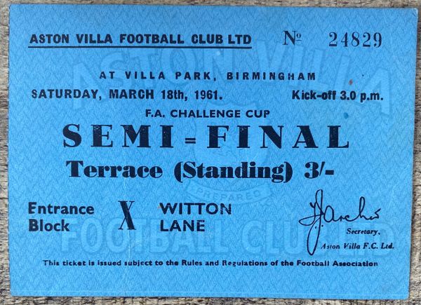 1961 ORIGINAL FA CUP SEMI FINAL TICKET TOTTENHAM HOTSPUR V BURNLEY