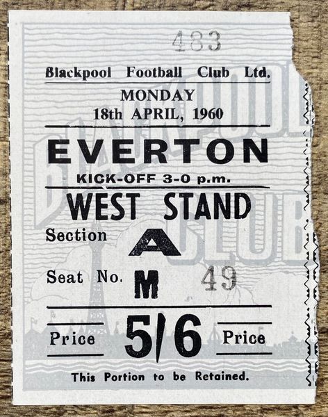 1959/60 ORIGINAL DIVISION ONE TICKET BLACKPOOL v EVERTON