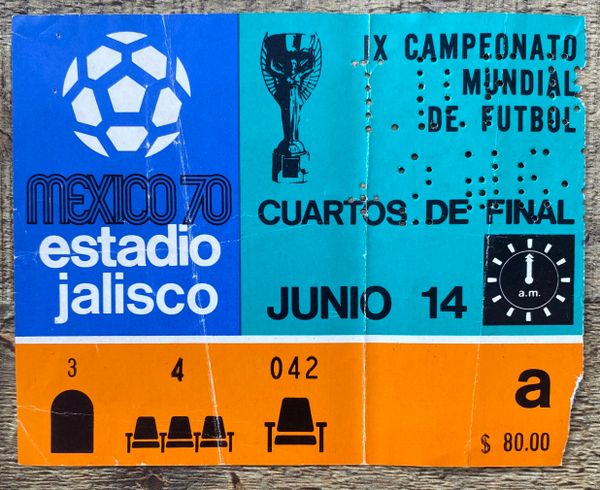 1970 ORIGINAL WORLD CUP QUARTER FINAL TICKET BRAZIL V PERU @ESTADIO JALISCO