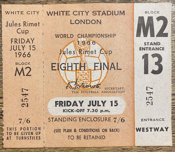 1966 ORIGINAL WORLD CUP 1ST ROUND UNUSED TICKET FRANCE URUGUAY @ WHITE CITY M2 13 2547