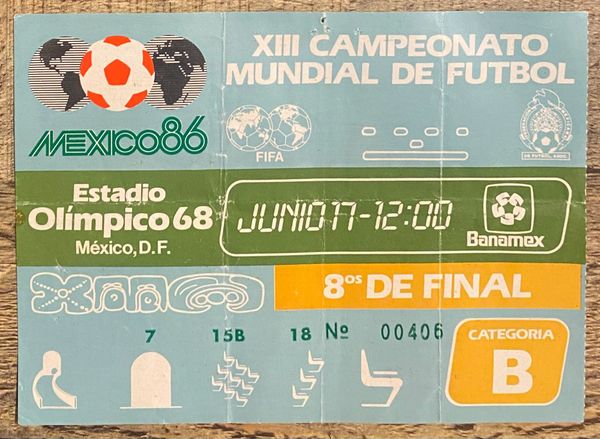 1986 ORIGINAL WORLD CUP 2ND ROUND TICKET ITALY V FRANCE @ESTADIO OLIMPICO '68