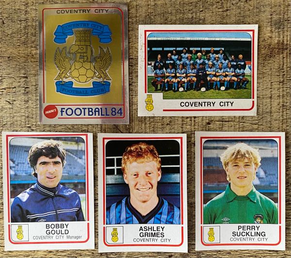 5X 1984 ORIGINAL UNUSED PANINI FOOTBALL 84 STICKER COVENTRY CITY BADGE AND PLAYERS