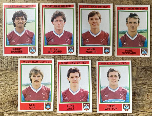 7X 1985 ORIGINAL UNUSED PANINI FOOTBALL 85 STICKER WEST HAM UNITED PLAYERS