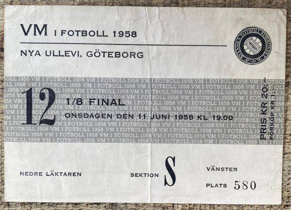 1958 ORIGINAL WORLD CUP 1ST ROUND TICKET ENGLAND V BRAZIL