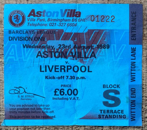 1989/90 ORIGINAL DIVISION ONE TICKET ASTON VILLA V LIVERPOOL (VISITORS TERRACE)