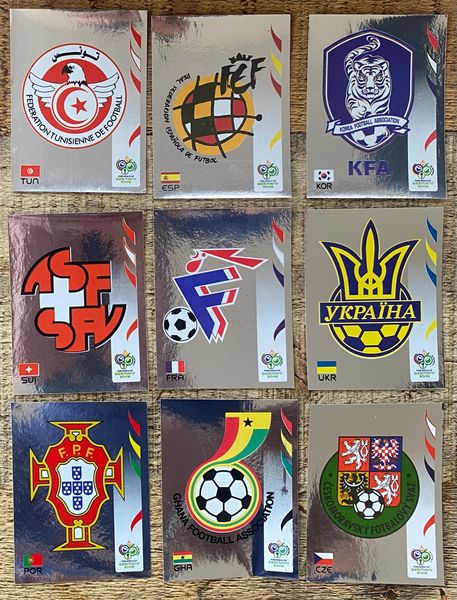 9X 2006 PANINI WORLD CUP GERMANY ORIGINAL UNUSED TEAM BADGES