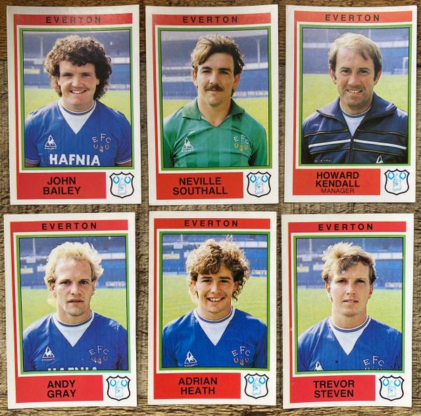 6X 1985 ORIGINAL UNUSED PANINI FOOTBALL 85 STICKER EVERTON PLAYERS