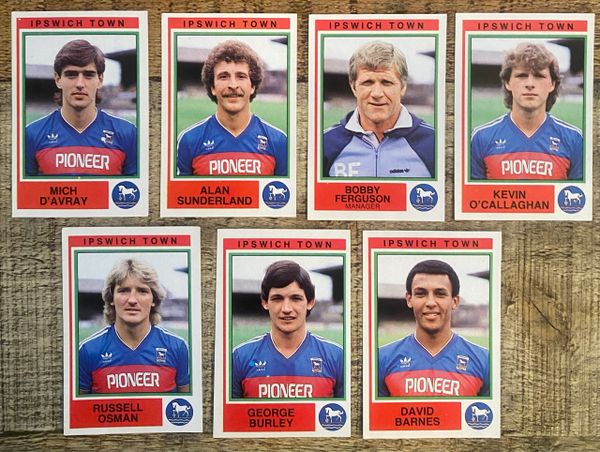 7X 1985 ORIGINAL UNUSED PANINI FOOTBALL 85 STICKER IPSWICH TOWN PLAYERS
