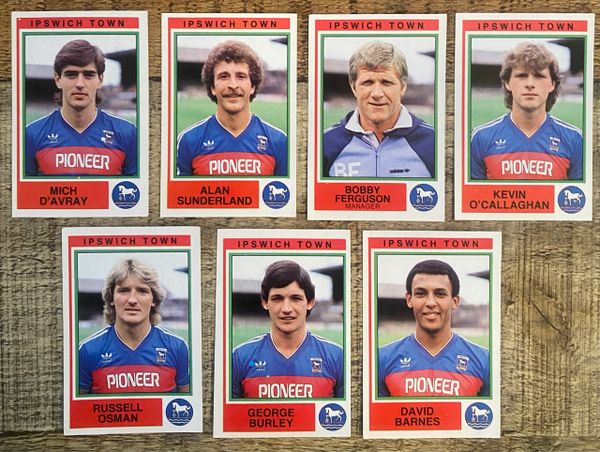 7X 1985 ORIGINAL UNUSED PANINI FOOTBALL 85 STICKER IPSWICH TOWN PLAYERS