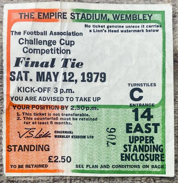 1979 ORIGINAL FA CUP FINAL TICKET MANCHESTER UNITED V ARSENAL C14 706 (ARSENAL ALLOCATION)