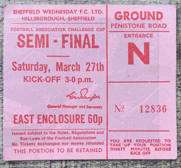 1971 ORIGINAL FA CUP SEMI FINAL TICKET ARSENAL V STOKE CITY @HILLSBOROUGH