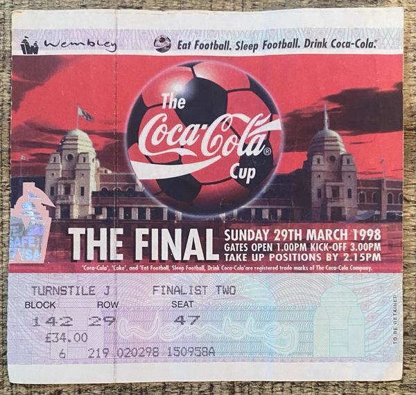 1998 ORIGINAL COCA COLA LEAGUE CUP FINAL TICKET MIDDLESBROUGH V CHELSEA