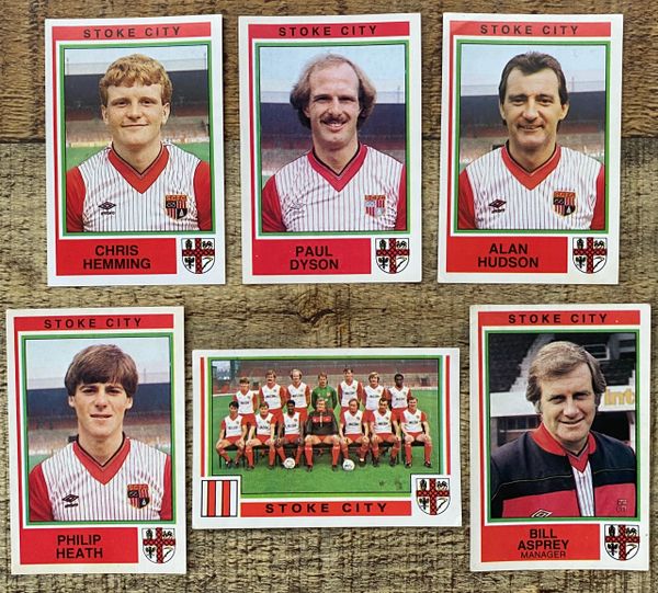 6x 1985 ORIGINAL UNUSED PANINI FOOTBALL 85 STICKERS STOKE CITY PLAYERS