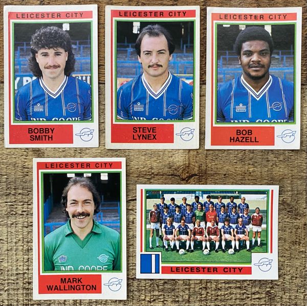 5x 1985 ORIGINAL UNUSED PANINI FOOTBALL 85 STICKERS LEICESTER CITY PLAYERS