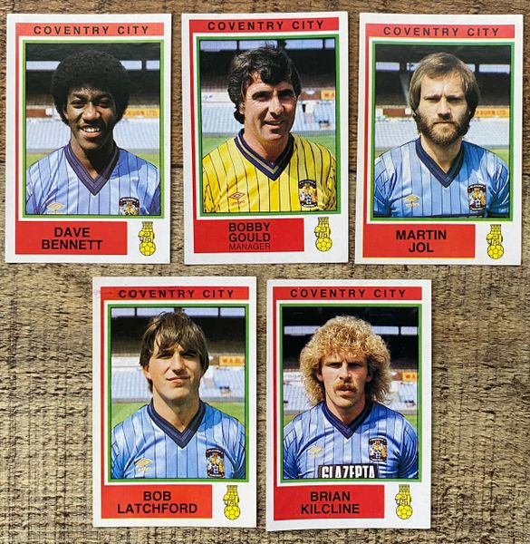 5x 1985 ORIGINAL UNUSED PANINI FOOTBALL 85 STICKERS COVENTRY CITY PLAYERS