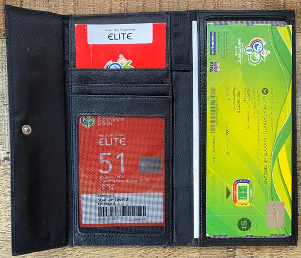 2006 UNUSED ORIGINAL ELITE VIP WORLD CUP TICKET ENGLAND V ECUADOR IN LEATHER WALLET