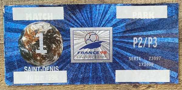 1998 ORIGINAL WORLD CUP UNUSED PARKING PERMIT, STADE DE FRANCE PARIS OPENING GAME SCOTLAND V BRAZIL