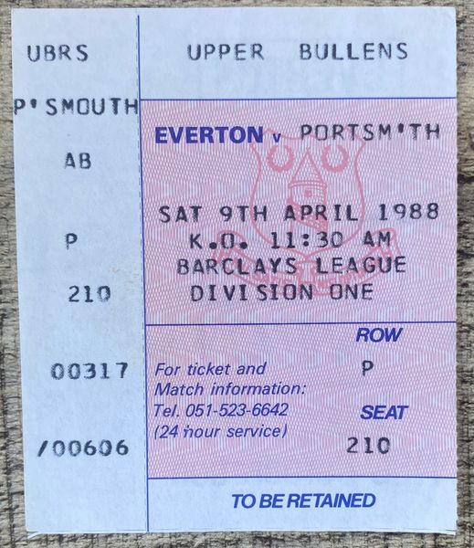 1987/88 ORIGINAL DIVISION ONE TICKET EVERTON V PORTSMOUTH