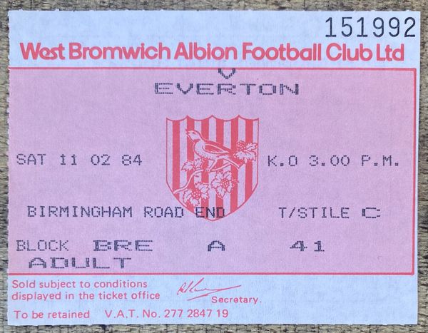 1983/84 ORIGINAL DIVISION ONE TICKET WEST BROMWICH ALBION V EVERTON