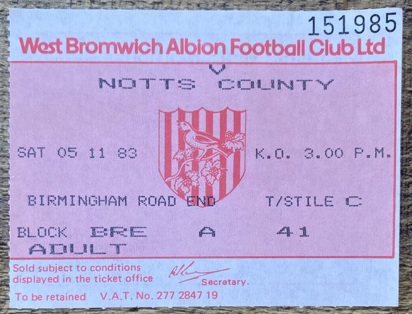 1983/84 ORIGINAL DIVISION ONE TICKET WEST BROMWICH ALBION V NOTTS COUNTY