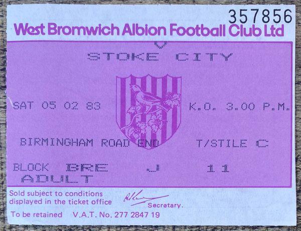 1982/83 ORIGINAL DIVISION ONE TICKET WEST BROMWICH ALBION V STOKE CITY